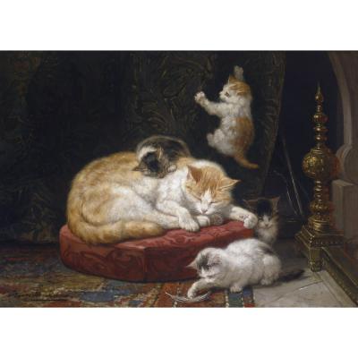 Henriette Ronner-Knip – Fireside Bliss